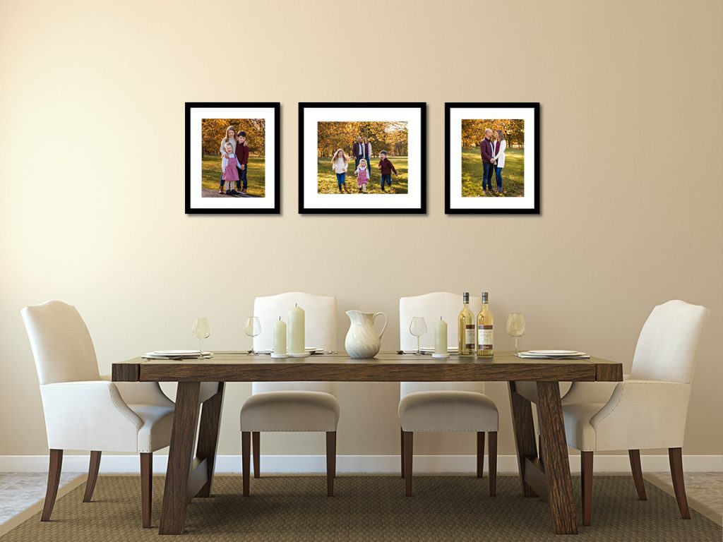 Family wall gallery displayed in dining room