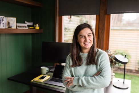brand relaxed at work desk